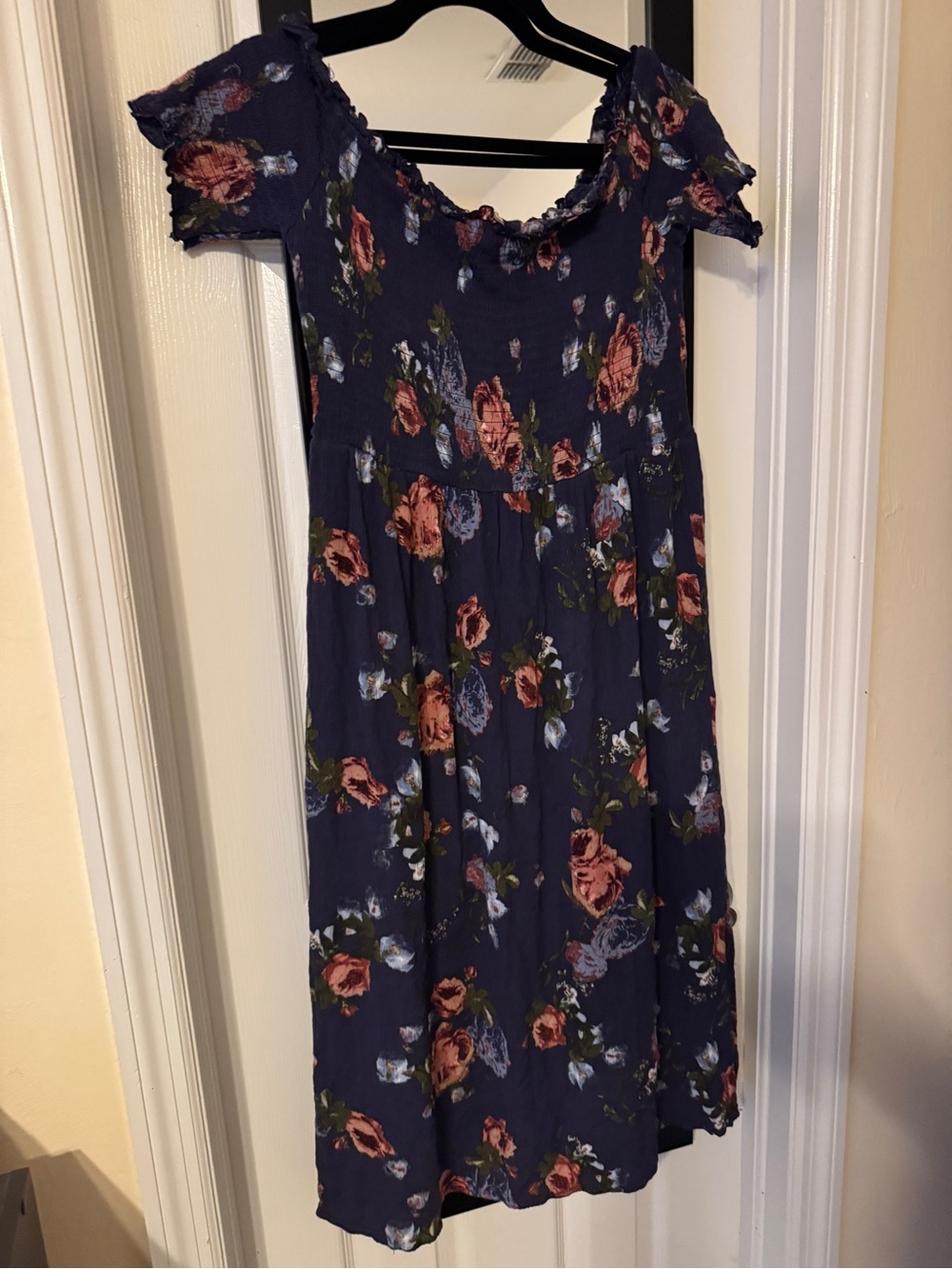 Xhilaration Navy Floral Off-Shoulder Midi Dress